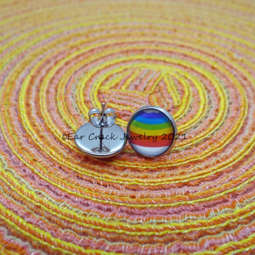 Hand Crafted 12 mm rainbow stud earrings - Picture 5 of 6